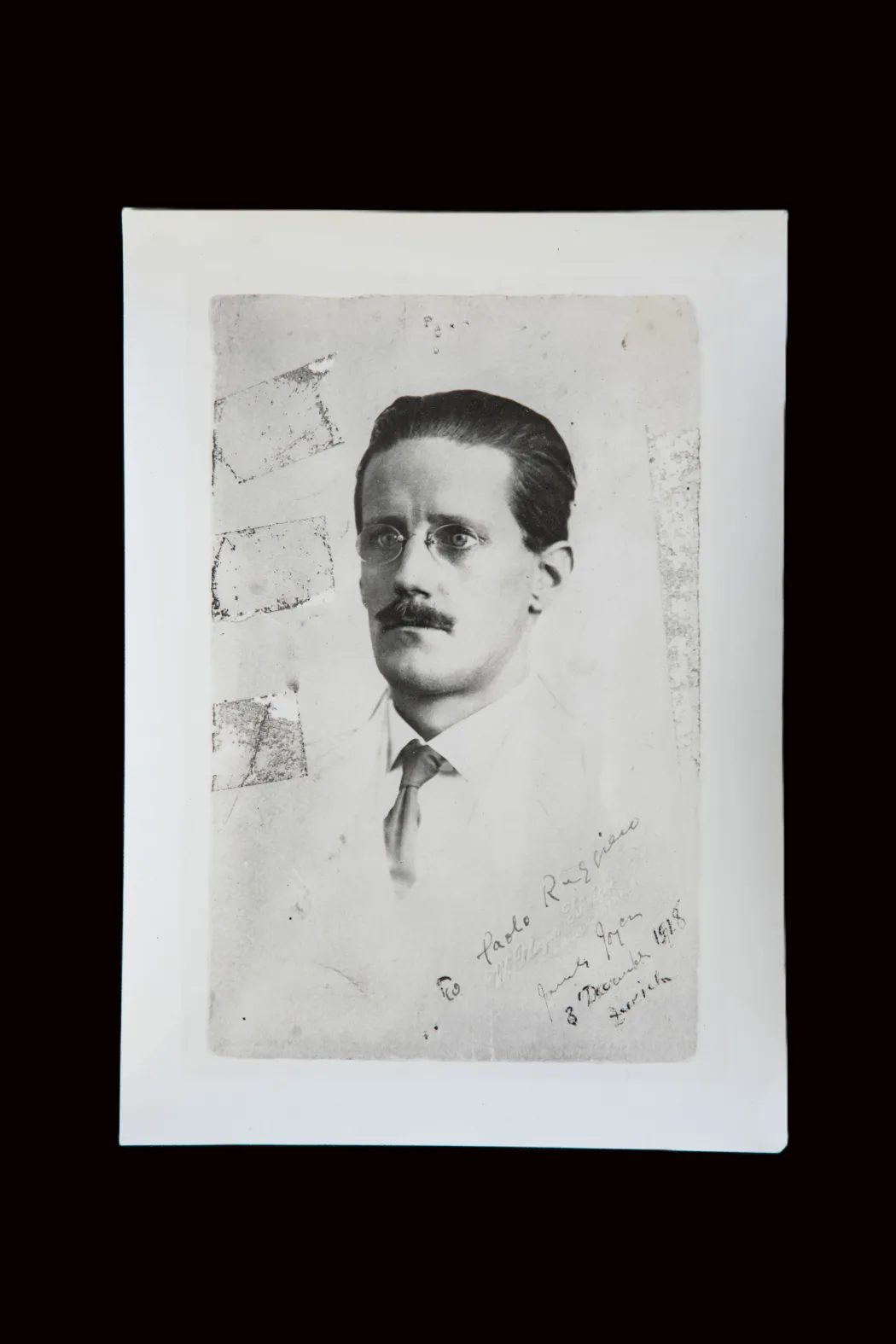Copy of inscribed portrait photo of James Joyce in 1918