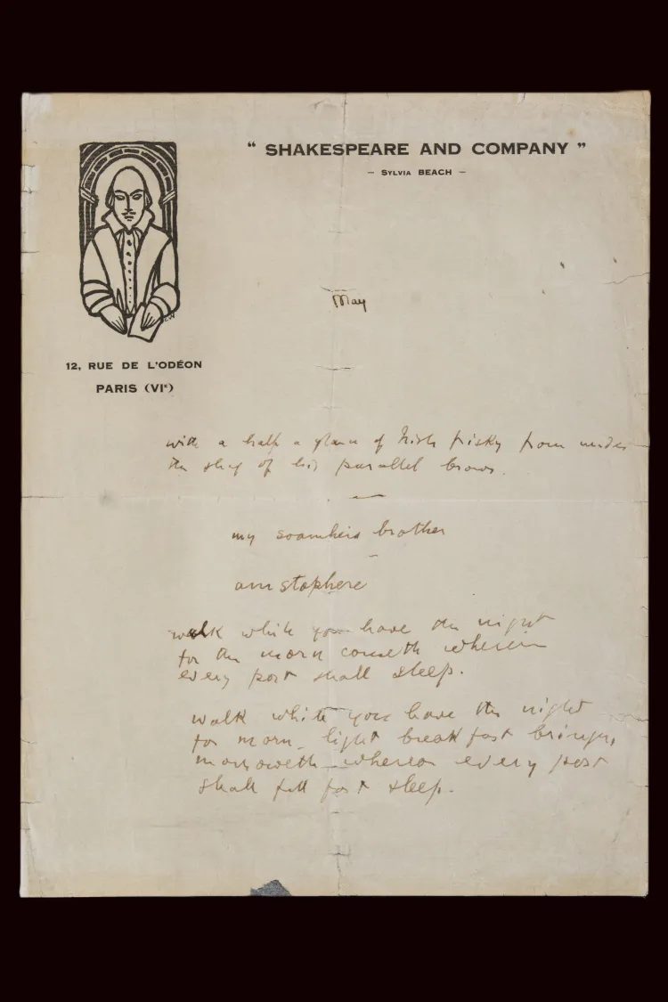 Notes by James Joyce for Finnegans Wake on Shakespeare & Company notepaper