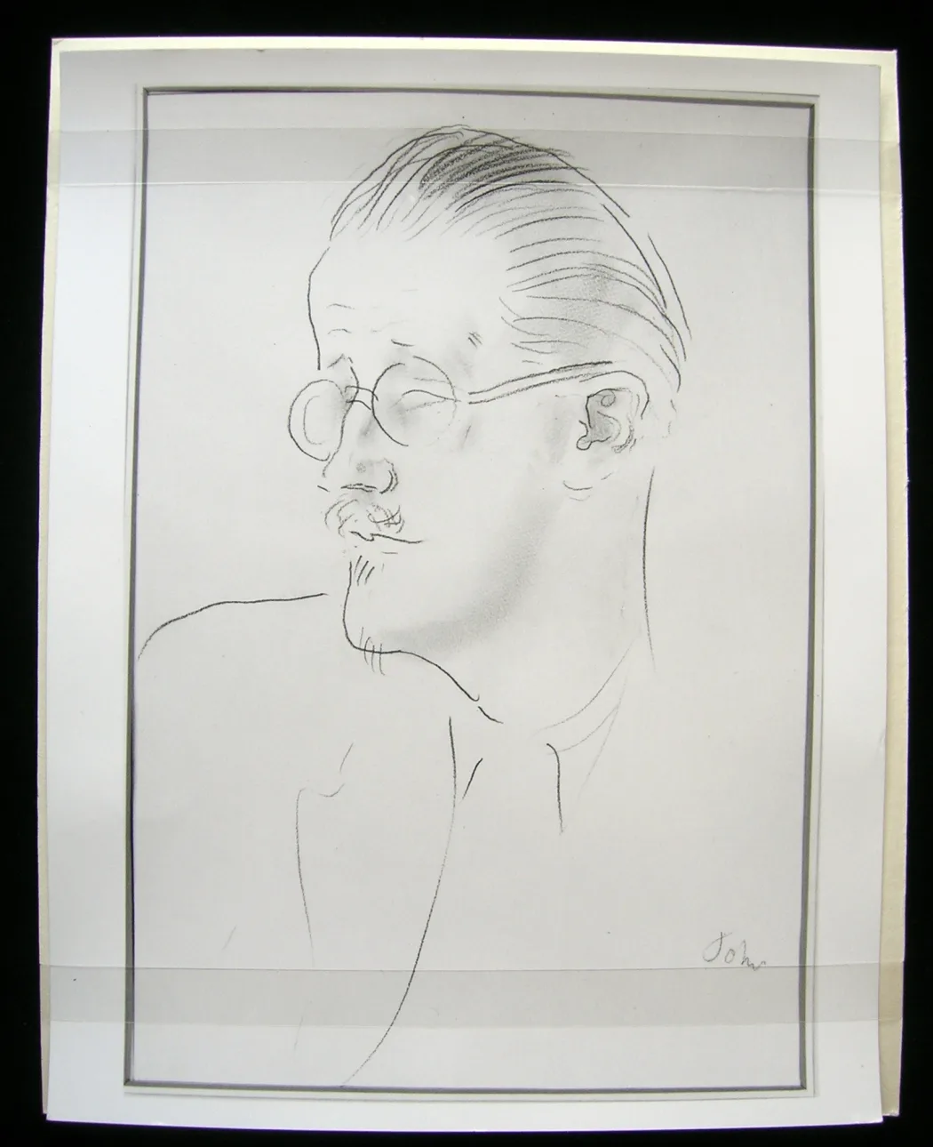 Photograph of portrait drawing of James Joyce by Augustus John