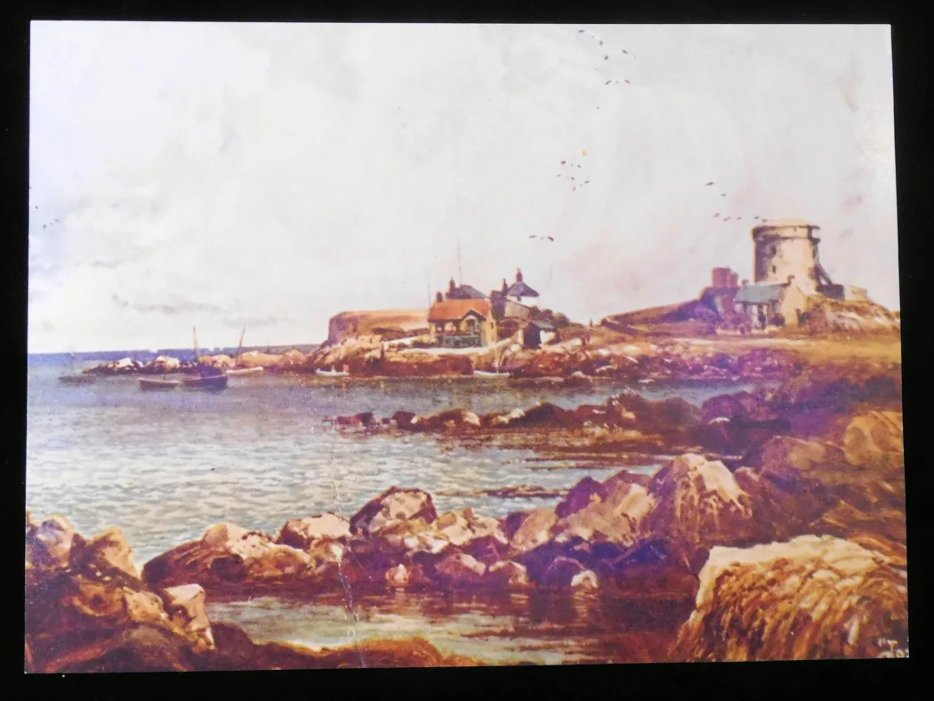 Colour photo of early 20th century postcard of Sandycove