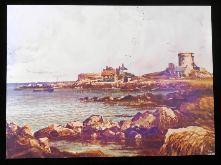 Colour photo of early 20th century postcard of Sandycove