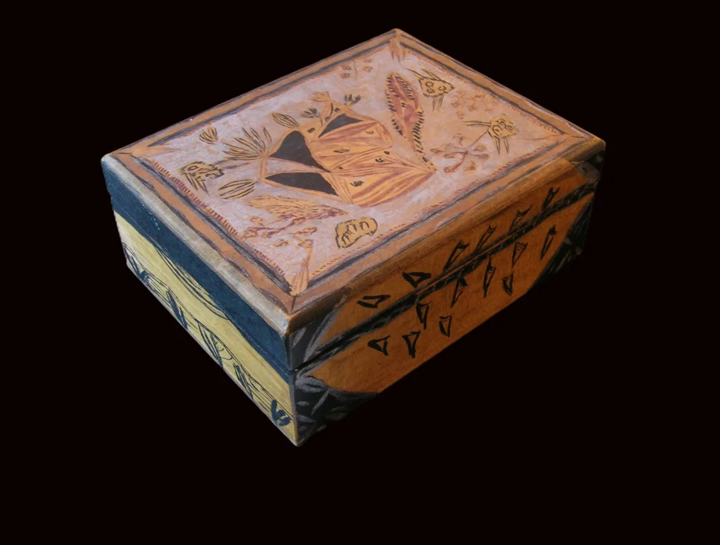 Wooden box painted by Lucia Joyce for Harriet Weaver