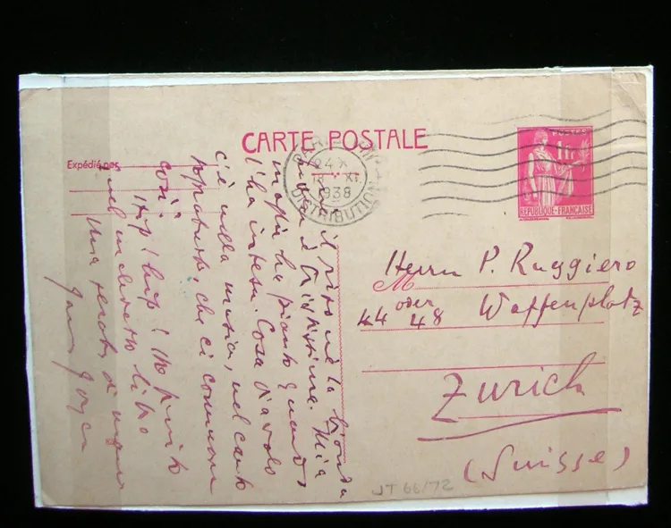 Original MS letter from James Joyce to Paul Ruggiero, 18 November 1938