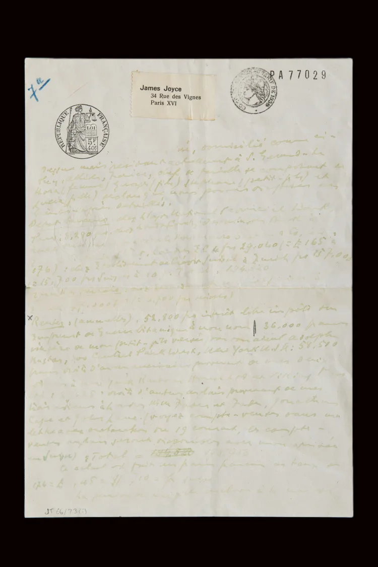 Original MS statement by James Joyce for Swiss authorities 1940