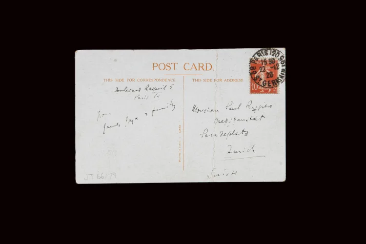 Original MS postcard from James Joyce to Paul Ruggiero, 22 December 1920