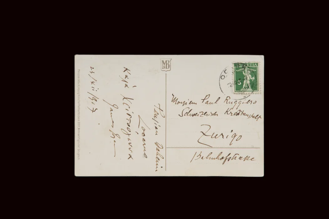 Original MS postcard from James Joyce to Paul Ruggiero, 23 December 1917