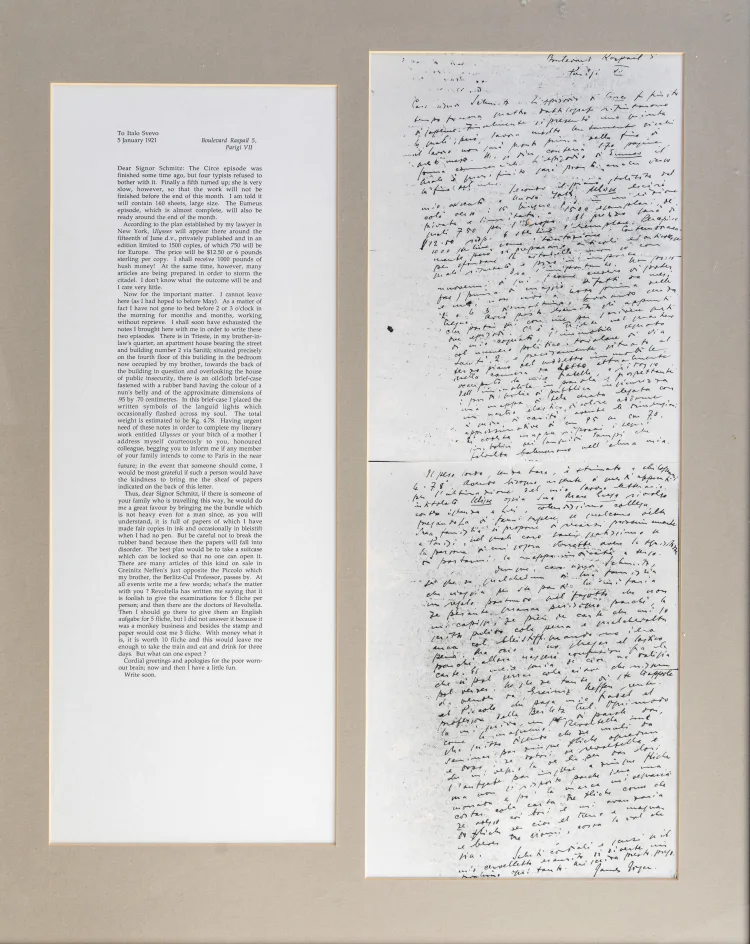 Copies of 2 photos of 1921MS letter from James Joyce to Italo Svevo
