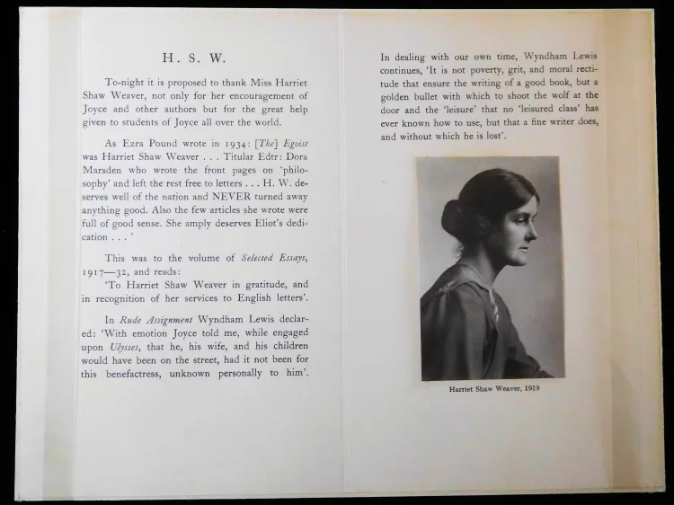 Programme for James Joyce commemorative dinner 2 February 1957