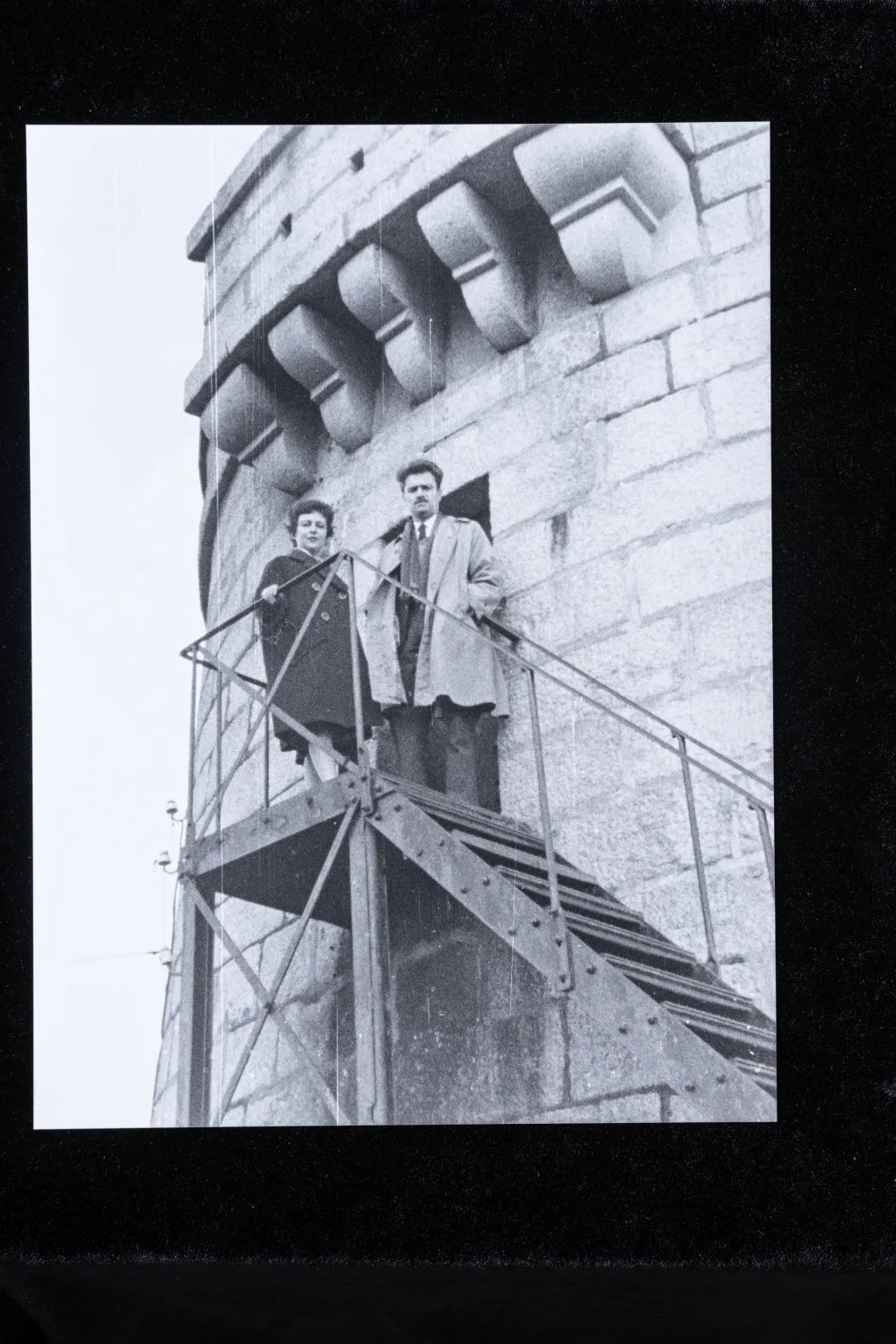 2 photos by Sean Sweeney of Stephen James Joyce and Solange Joyce at the Tower,