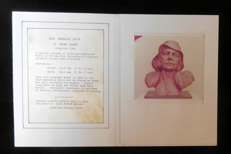 2 colour prints of bust of Nora Barnacle by Peter Grant