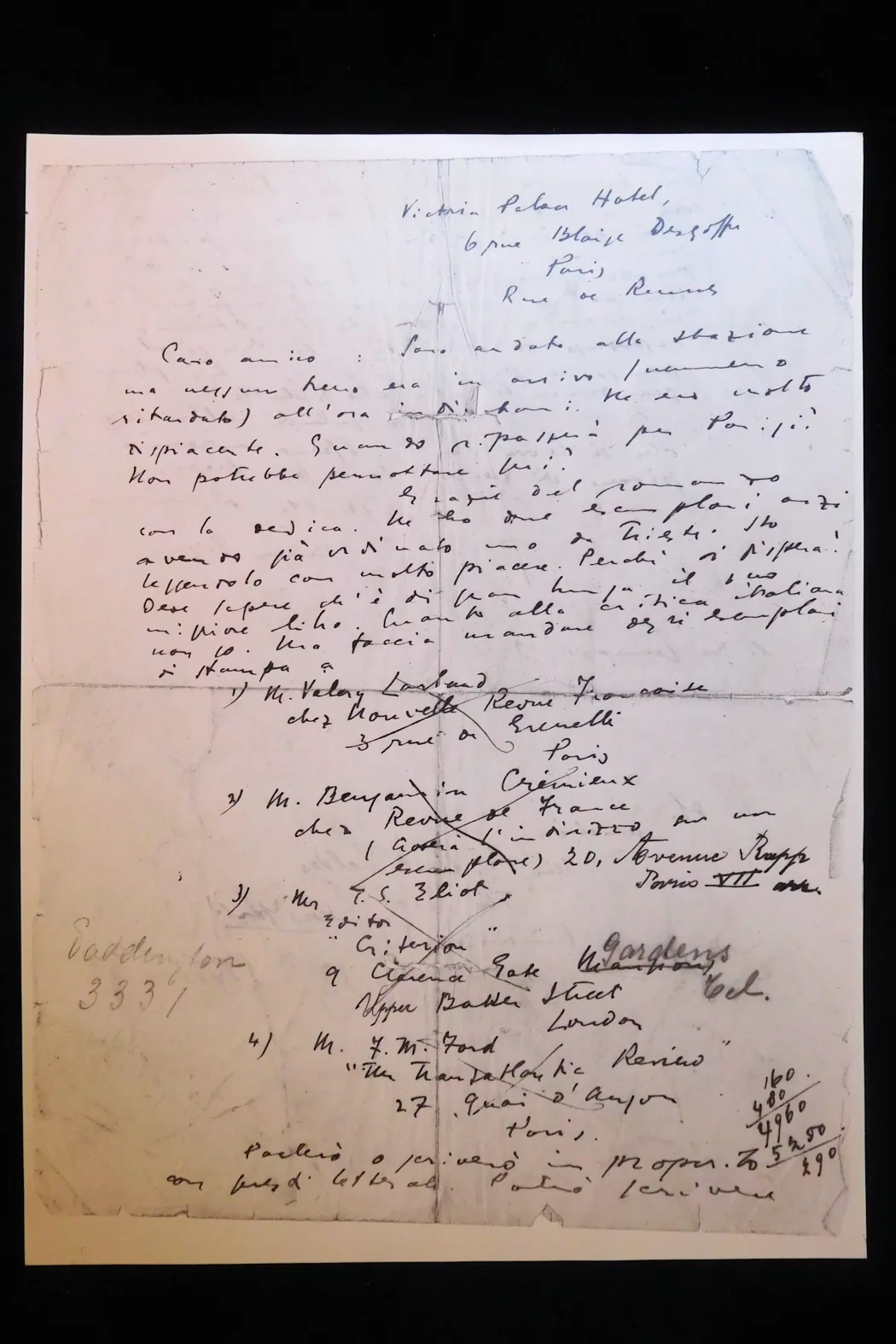 5 large photos of letters from James Joyce to Ettore Schmitz
