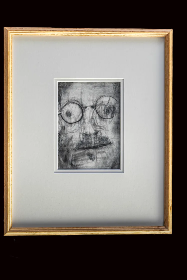 Mixed media drawing Mr Joyce Looks Out by Ross Wilson 1996