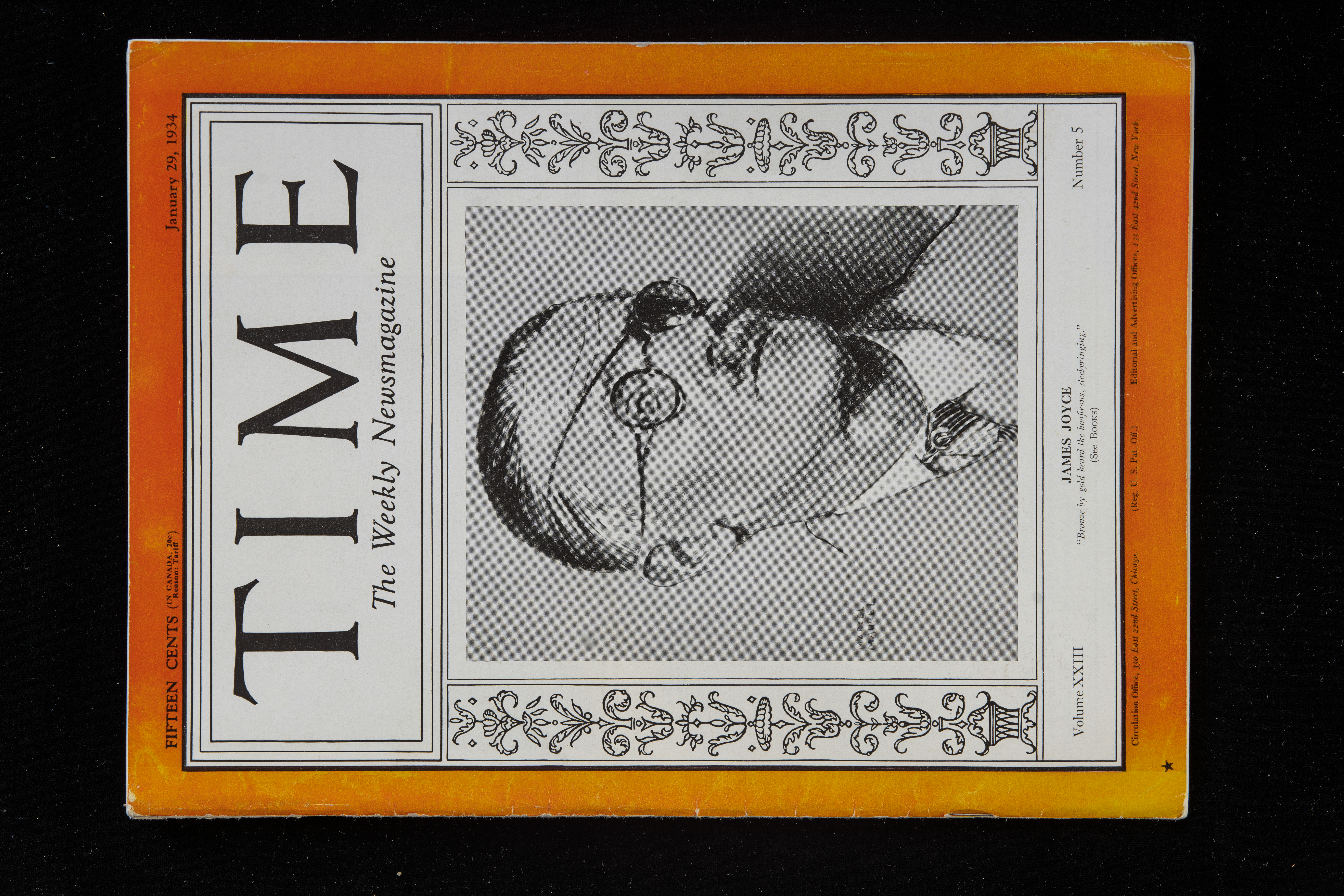 TIME, The Weekly Magazine,Vol XXIII.5, Jan 29 1934, drawing of Joyce on cover