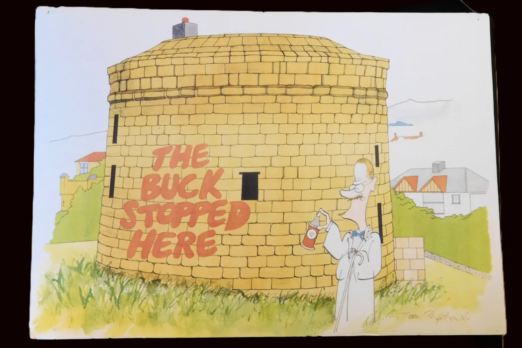 Reproduction of cartoon The Buck Stopped Here by Tom Mathews